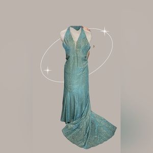 Prom Party Mermaid Halter Dress Size 4 Shimmery Green Blue Teal